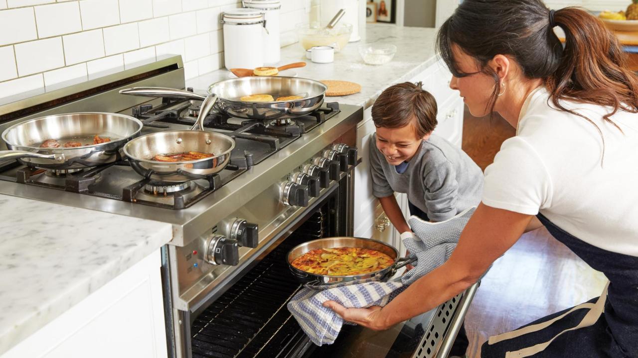 mother and son cooking