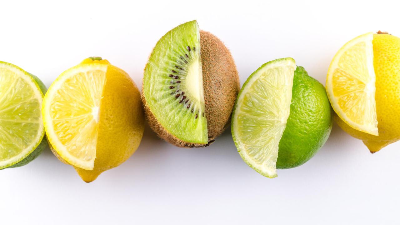 kiwi, lemon, and lime